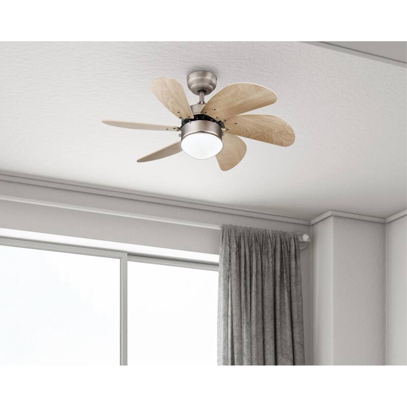 Westinghouse Lighting Turbo Swirl 30-Inch 6-Blade Indoor Ceiling Fan with Dimmable LED Light and Opal Frosted Glass