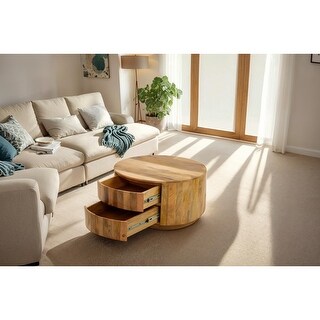 Round Coffee Table with Drawers - 30" - Brown - Bed Bath & Beyond ...