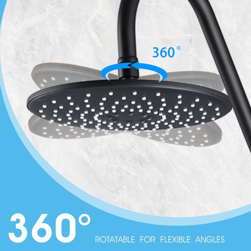 10-Inch Matte Black Shower System with Slide Bar, 3-Function Hand Shower&Soap Dish, Air Injection Rainfall Shower Combo​