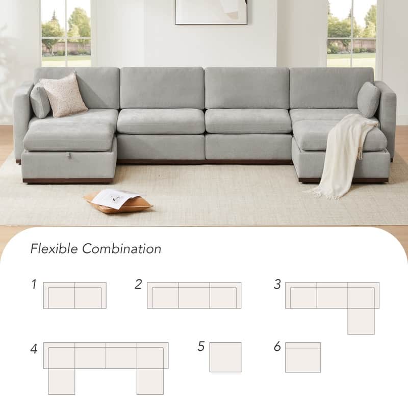 Donna Oversized Modular Sectional Fabric Sofa with Upgraded Wood Base