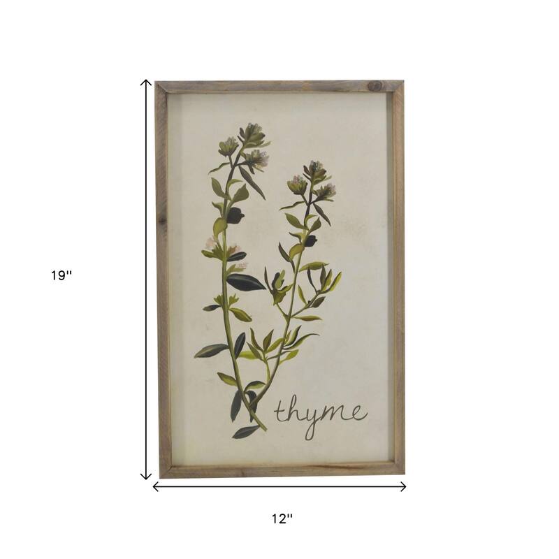 HomeRoots 19" X 12" Green And White Thyme Floral Wood Wall Decor