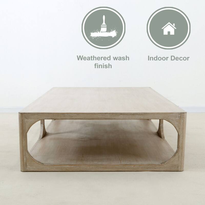 Artissance Reclaimed Wood Peking Ming Coffee Table, Large, 67 Inch Long, Weathered White Wash