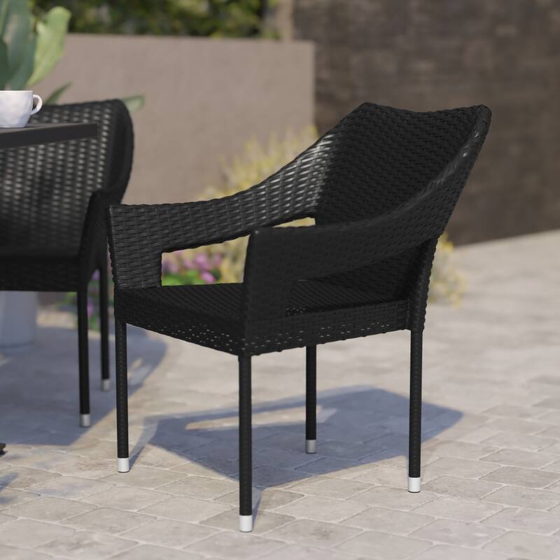 All Weather Commercial Grade PE Rattan Stacking Patio Chairs - Black