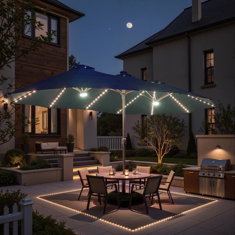 ​OVIOS 15ft Double Side Patio Outdoor Umbrella with Crank & LED Light