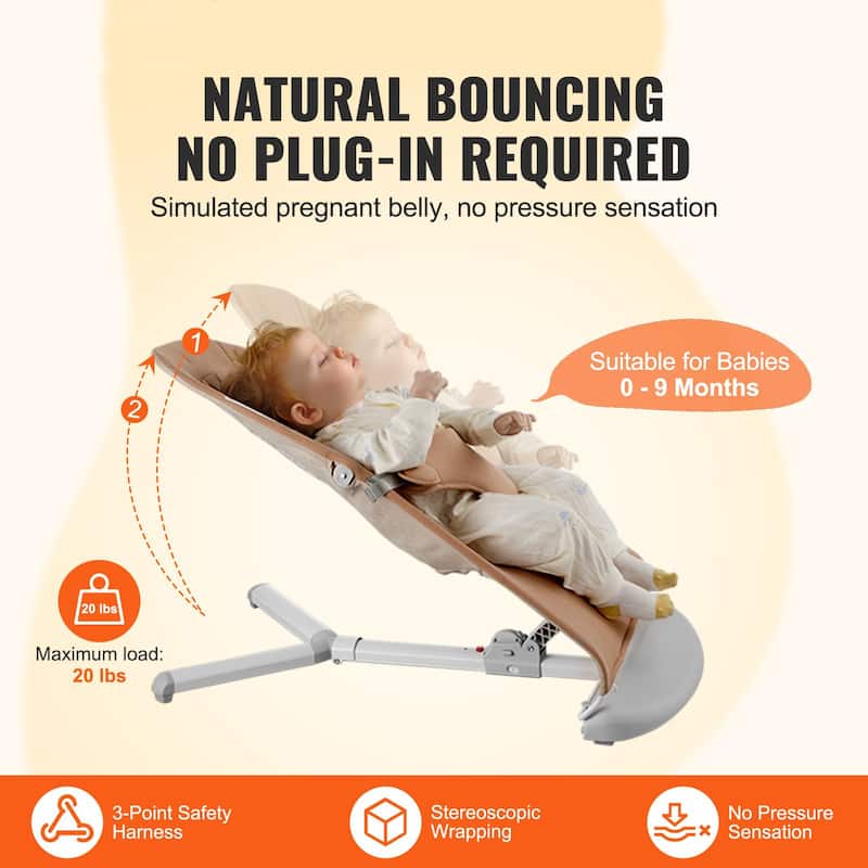 Camel Metal 2-Position Baby Bouncer with Foldable Design - 25.6” L x 16.1” W x 23.6” H