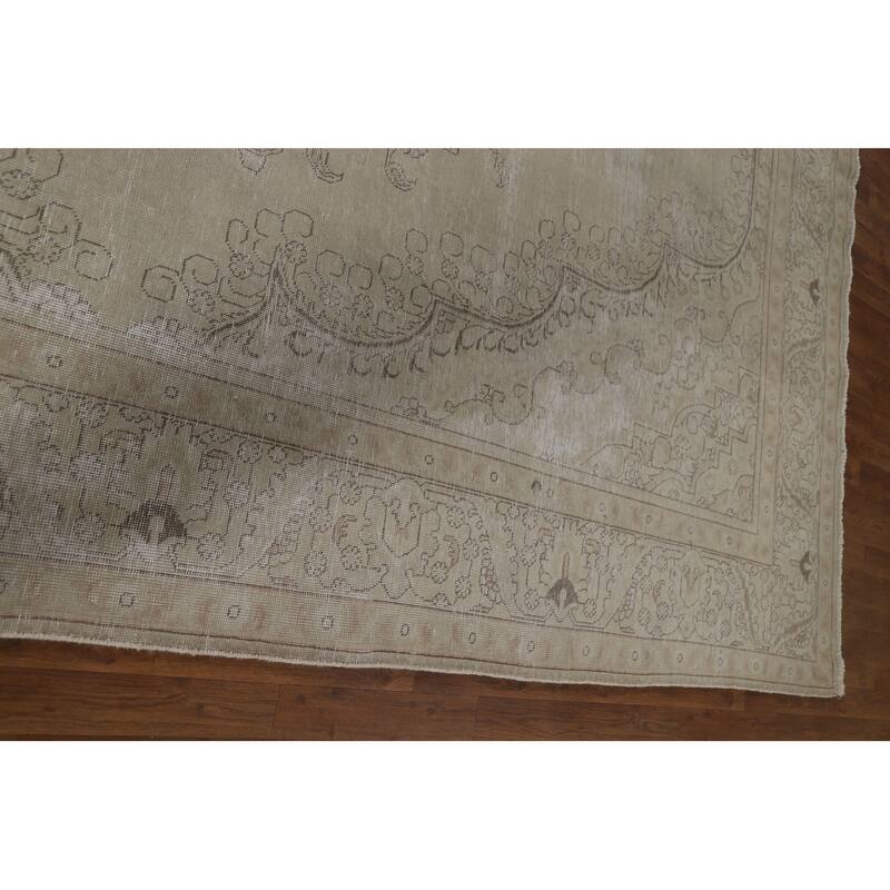 Distressed Tabriz Vintage Persian Rug Bedroom Hand-Knotted Wool Carpet - 9'10" x 12'10"