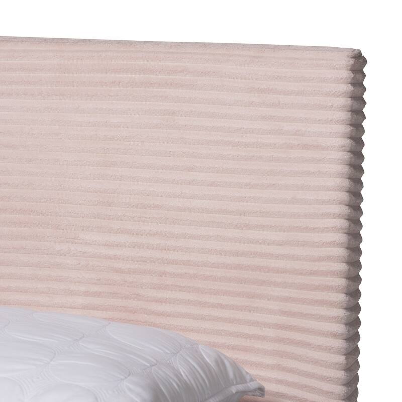 Modern Velvet Queen Bed - Pink Channel Tufted Panel Bed with Gold Metal Legs - Bedroom Furniture