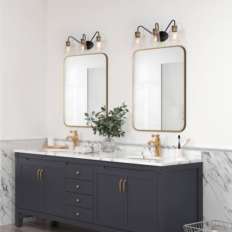 Modern Black Gold Bathroom Vanity Light Wall Sconces with Seeded Glass