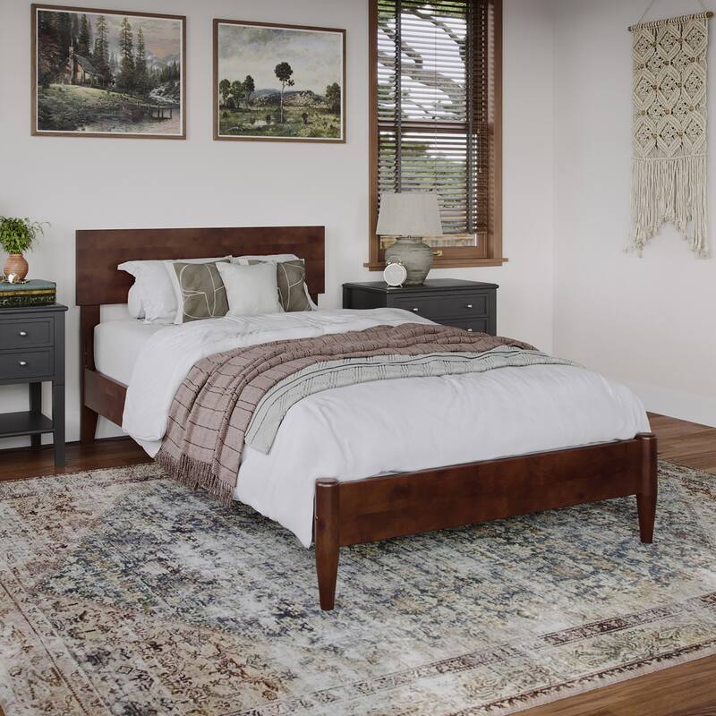 Aria Solid Wood Modern Low Profile Platform Bed - Walnut - Twin XL