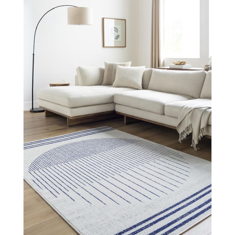 Livabliss Joel Mod Black/Ivory Ombre Geometric Striped Area Rug - Light Gray/Dark Blue/Medium Gray/Charcoal - 4' 11" x 7'