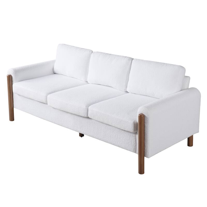 Teddy Velvet Fabric 3 Seater Sofa, Upholstered Sofa with Curved Armrest, Lounge Sofa Chair with Solid Wood Legs