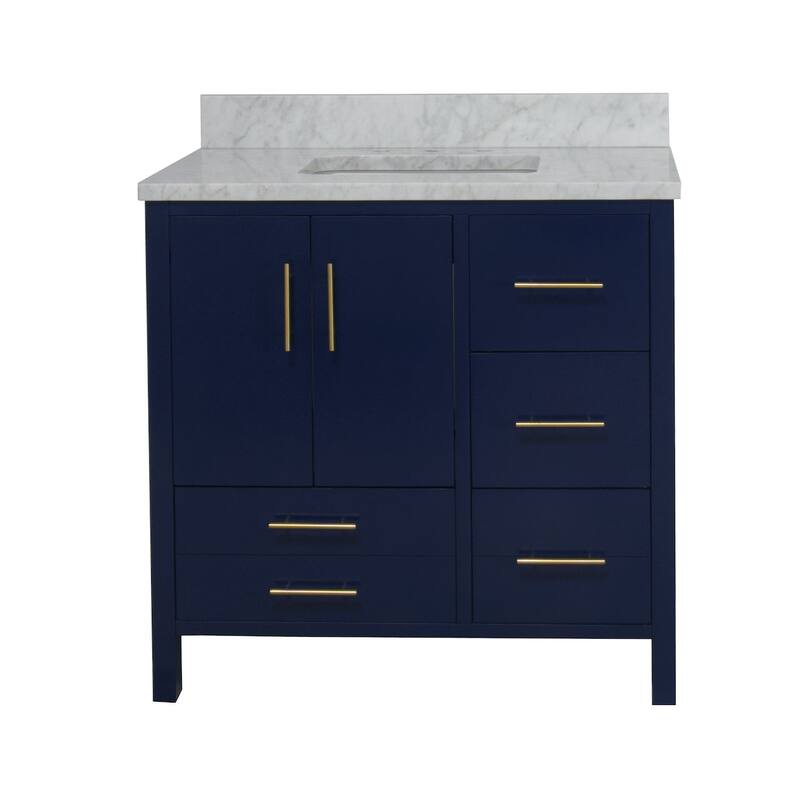 KitchenBathCollection California 36" Bathroom Vanity with Carrara Marble Top