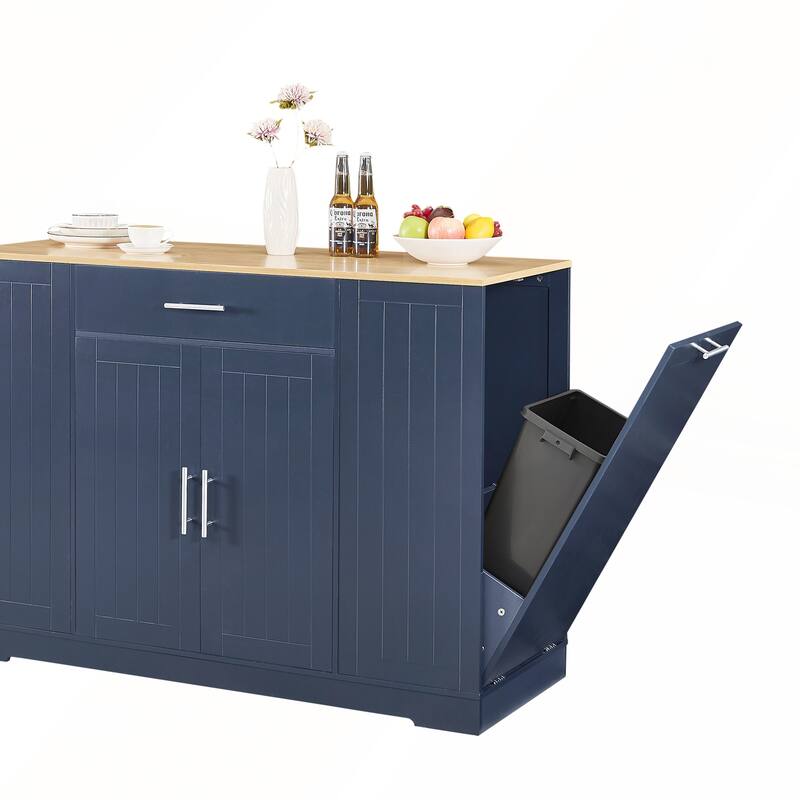 53inch Kitchen Storage Islands with Drawers and Trash Can Storage