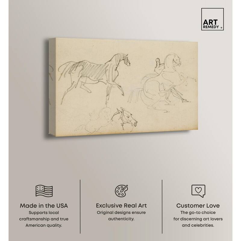 Gericault - Three horse studies Canvas by Art Remedy, Gallery Wrapped