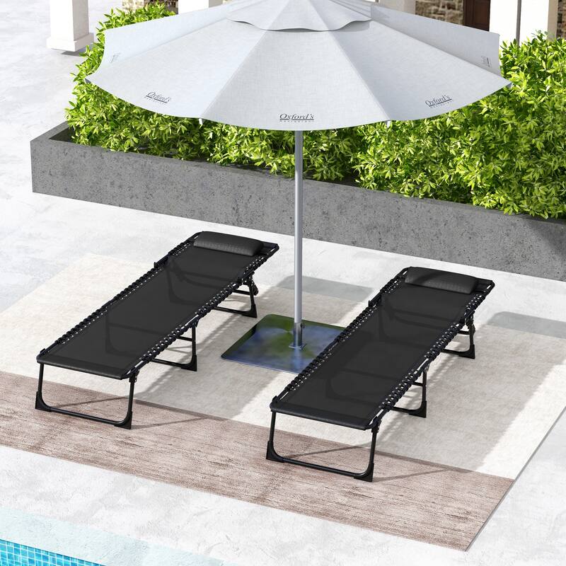 Outsunny Folding Chaise Lounge Chair Set of 2, Patio Sun Tanning Chair, Outdoor Chaise Lounger with 4-Position Reclining Back