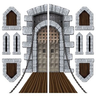 64" Gray and Brown Castle Door Window Halloween Props