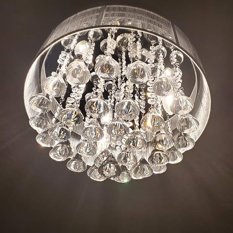 36" Modern Chrome Downrod Mount Retractable Crystal Chandelier Ceiling Fan with Light Kit and Remote Control - 36 in