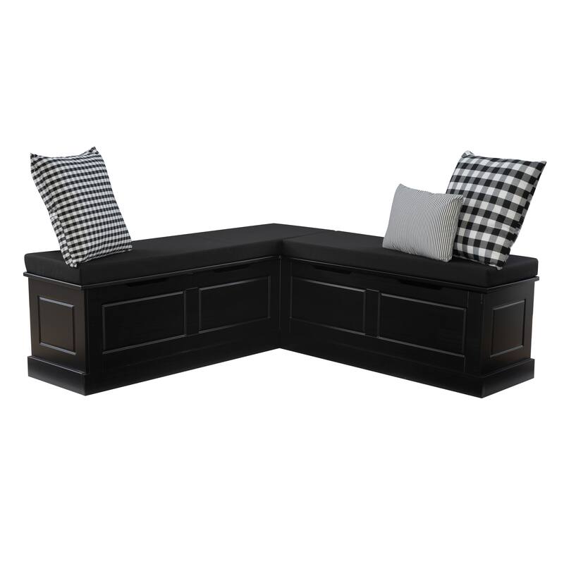 Josie Black Backless Wooden Nook with Cushion Set