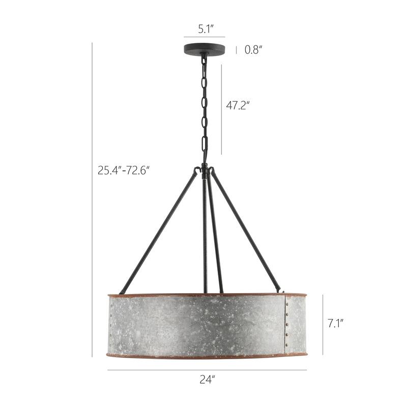 GetLedel 24" 5-Light Distressed Metal Drum Chandelier
