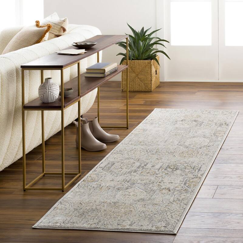 Livabliss Indigo Arts & Crafts Medallion Area Rug - 2' 6" x 10' - Beige