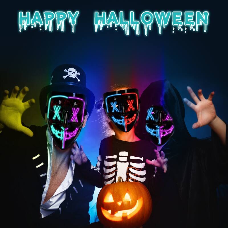 Halloween Scary Mask LED Mask LED Purge Mask [3PACK] LED Light Up Mask EL Wire Light Up