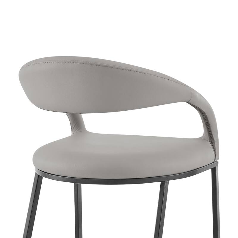 Monie Barstool Chair, Curved Floating Back, Light Gray Faux Leather