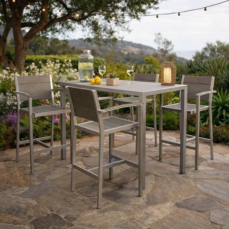 Kylo 18 Inch 4 Piece Outdoor Armchair, Polyresin Backs and Seats, Aluminum