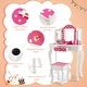 preview thumbnail 3 of 4, Kid Vanity Set Wooden Makeup Table Stool Tri-Folding Mirror Pink