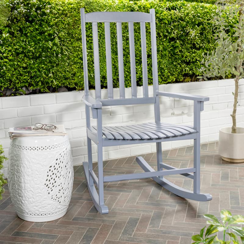 Parker Farmhouse Classic Slat-Back 350-LBS Support Acacia Wood Outdoor Rocking Chair, by JONATHAN Y