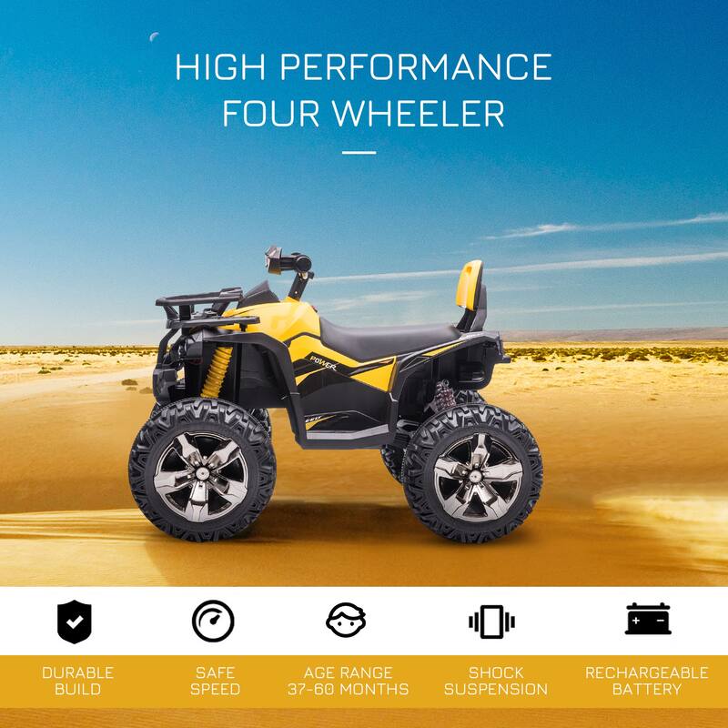12V Beach Car for Kids with USB, Yellow Ride on Motor Vehicle Toy with Music, Children's Car with Wear-Resistant Tires