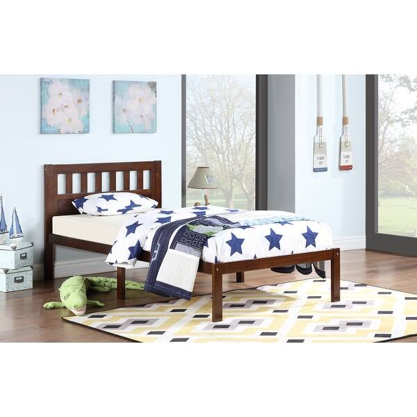 slide 2 of 14, Twin Size Bed Frame with Headboard - Solid Pine Wood, Sturdy Slatted Design Walnut