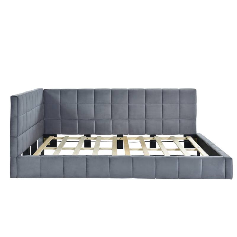Full Size Upholstered Daybed/Sofa Bed Frame in Gray Velvet
