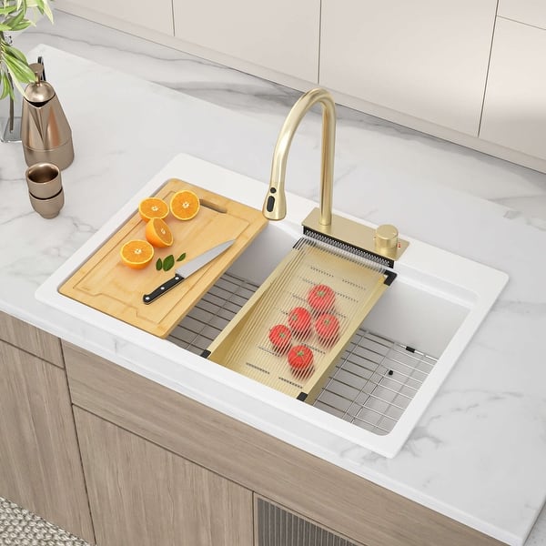 LORDEAR 33 In. X 22 In. Single Bowl Drop-In 16-Gauge Stainless Steel Workstation Kitchen Sink With Bottom Grid Lmts30229a1