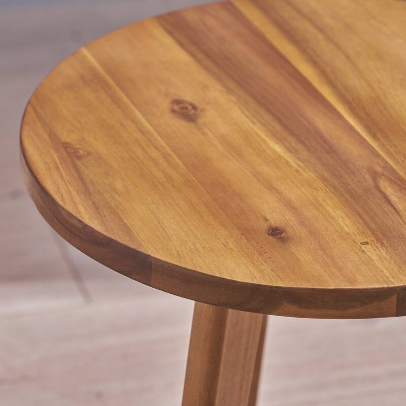 Modern Acacia Wood Side Table with Round Top and Triangular Base
