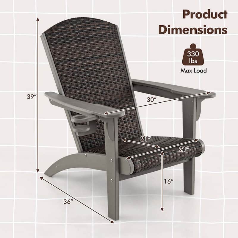 Costway Patio Adirondack Chair with Rattan Padded Seat Wide Armrests & - See Details