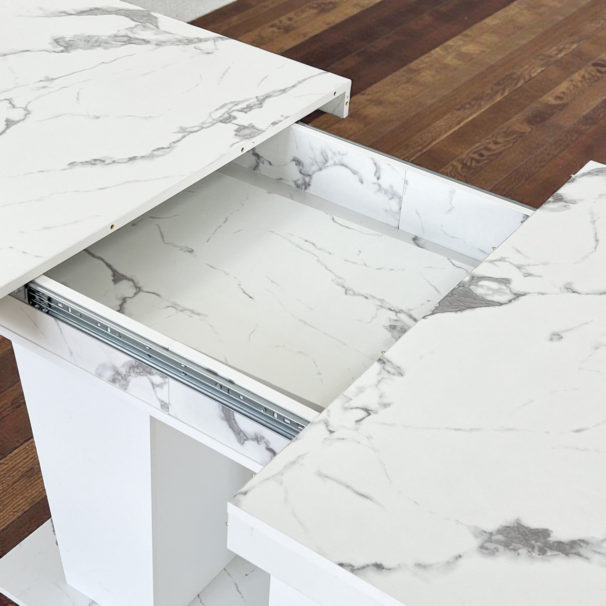 Extendable Dining Room Table for 6-10 People, Modern Rectangular Expanding Kitchen Table with Thick Top and Wide Base