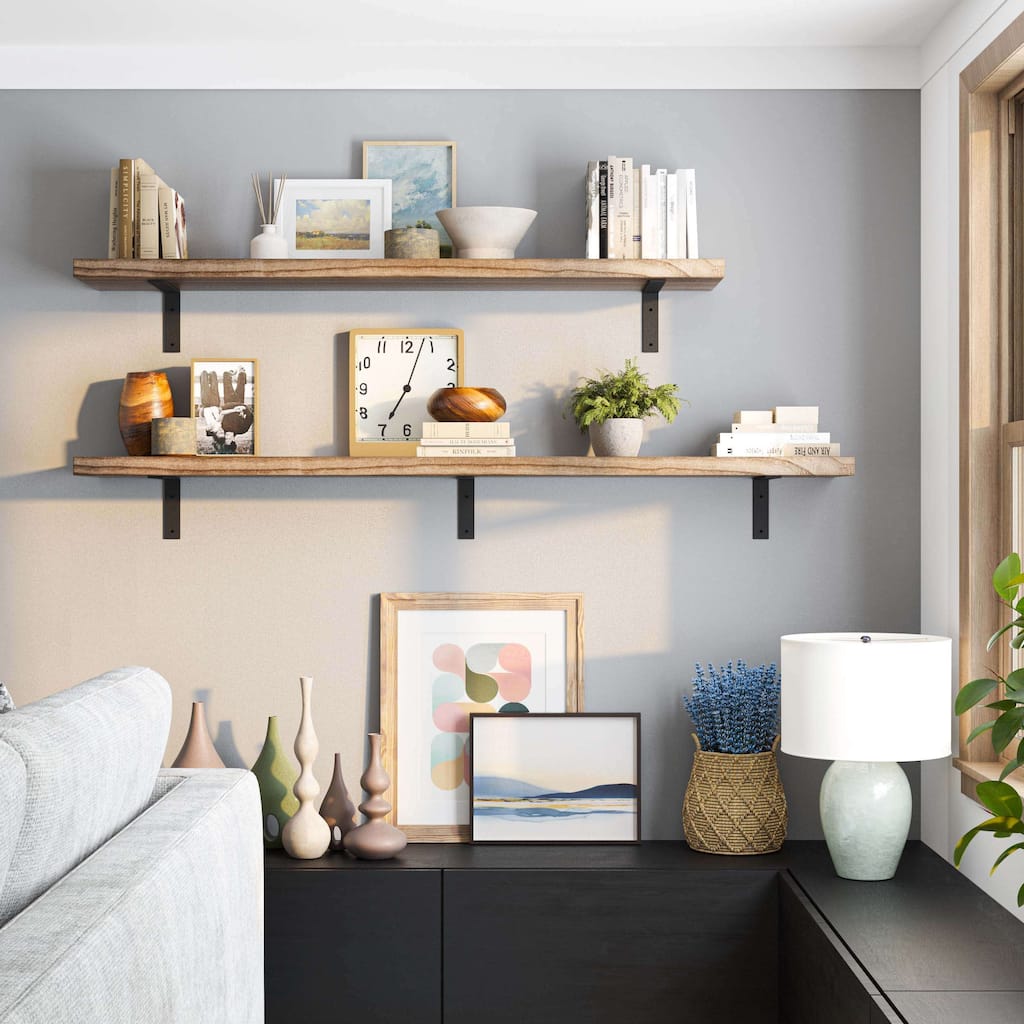 Wallniture Cervo Floating Shelves, Wall Bookshelves, 60" or 72'' Long, 11.25'' Deep, 1.5'' Thick Wood Board, Burnt