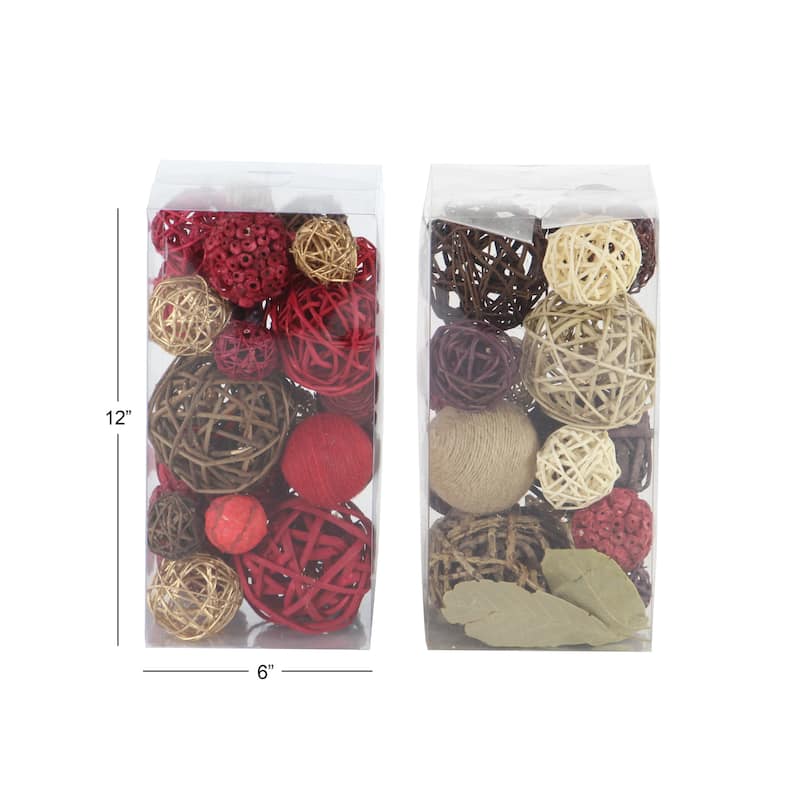 Dried Plant Handmade Orbs & Vase Filler with Varying Designs - Set of 2 Multi Colored - Roche River Decor - 6"W x 6"L x 12"H