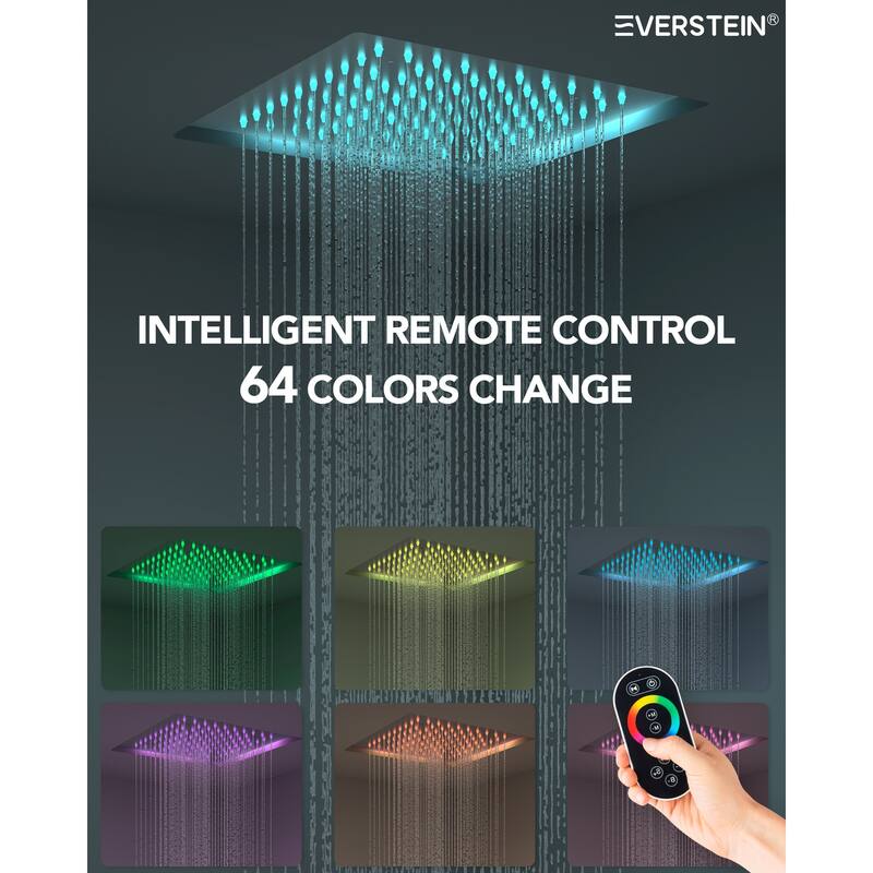 64-Color LED Mood Lighting Thermostatic Shower Faucet System with 12" Rain Shower Head , Body Jet and Handheld Spray