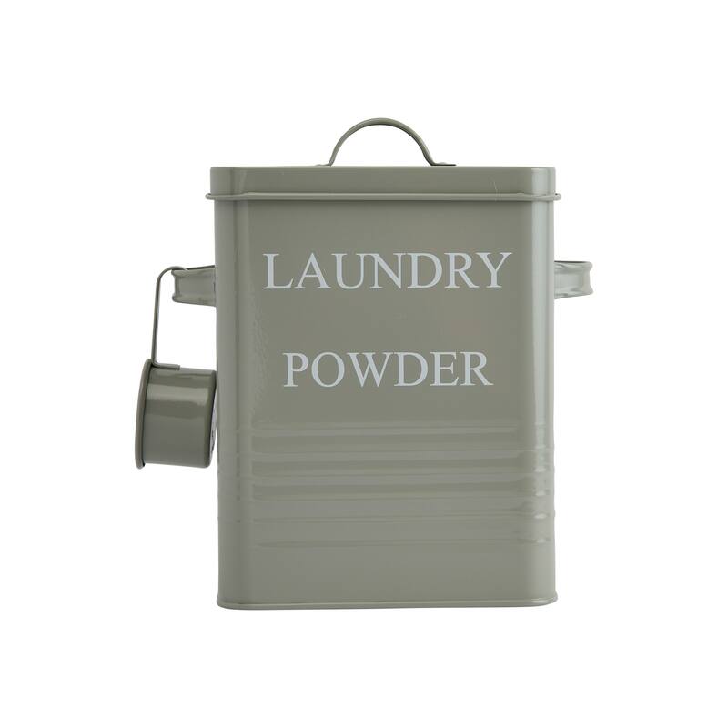 "Laundry Powder" 3 Piece Grey Metal Container with Lid & Scoop