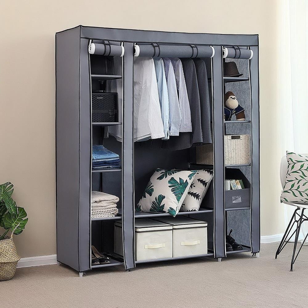 Portable Clothes Rack Closet with Cover and Hanging Rod On Sale