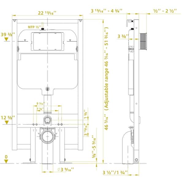 Casta Diva InWall Toilet Tank with Black Actuator Plate, Toilet Carrier for Wall Hung Toilets