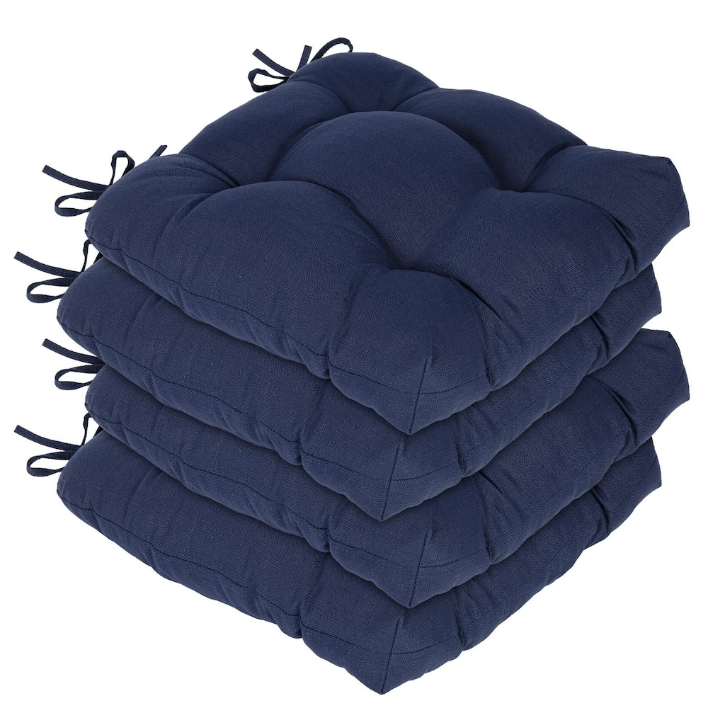 Aoodor 19x19x5 Inch Tufted Outdoor Chair Cushions, Water and Fade Resistant Polyester Dining Chair Pads with Ties, Set of 4