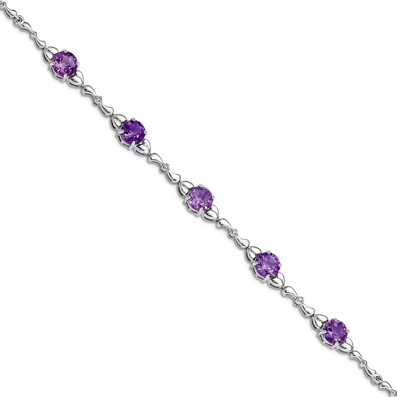 Curata 925 Sterling Silver 7.5" 6mm Blue Topaz or Amethyst and Diamond Tennis Bracelet