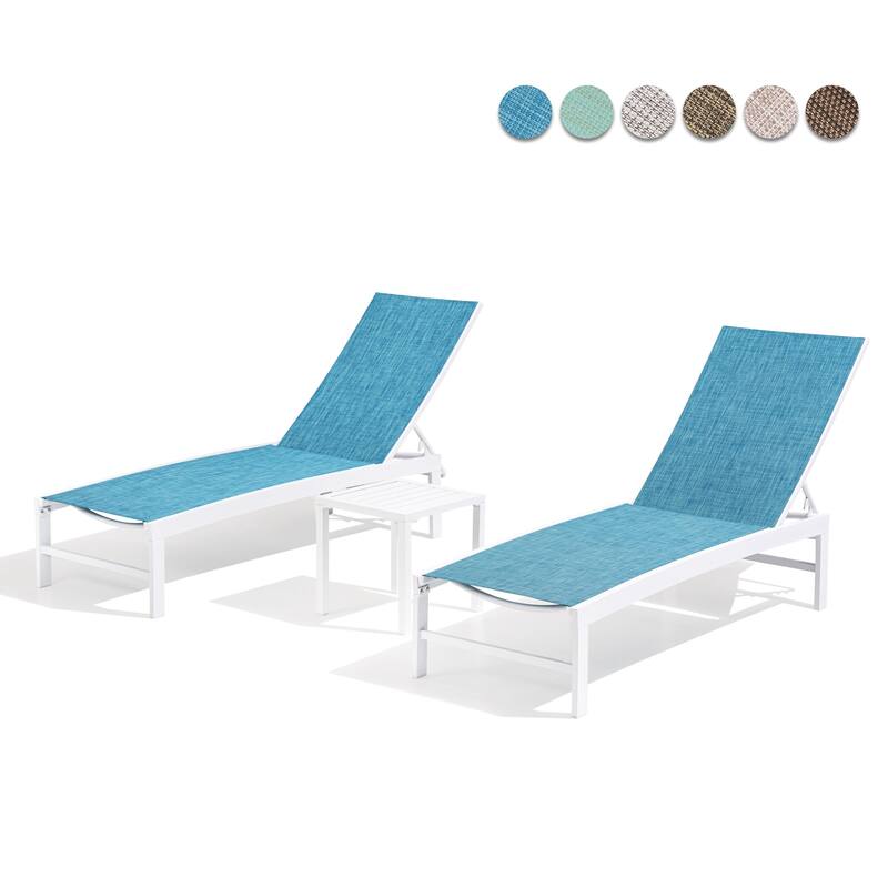 Pellebant Outdoor 3-piece Aluminum Adjustable Back Chaise Lounge with Side Table Set