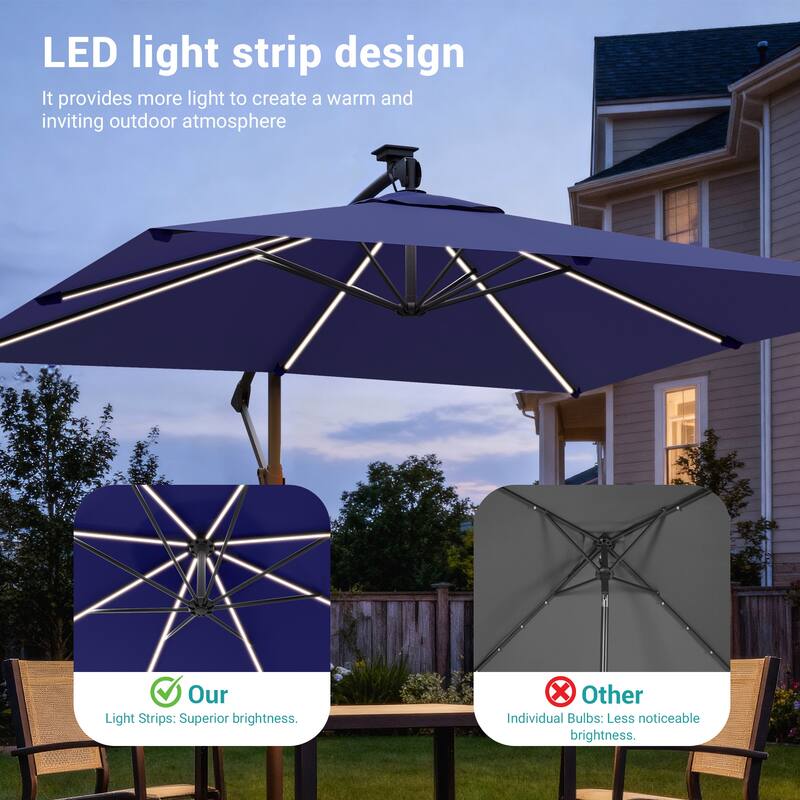 Sonkuki Outdoor 8.2x8.2FT LED lighted Patio Offset umbrella for Garden