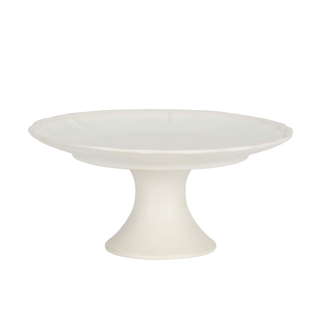 Gibson Elite Vista Rossio - Made in Portugal - 10.6" White Ceramic Cake Stand with Scalloped Rim, Pedestal Dessert Stand