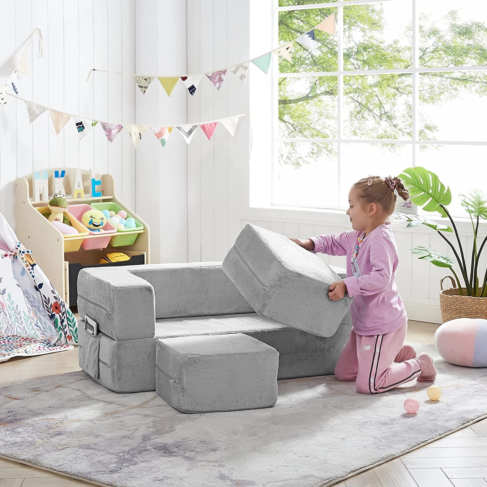 Kids Couch Modular Loveseat Children Playroom Convertible Furniture