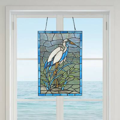 River of Goods River of Goods 18-Inch Majestic Crane Stained Glass Window Panel - 12" x 0.25" x 18"