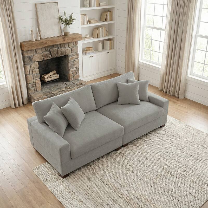 2 Set Chenille Upholstered Modular Sectional Sofa Chaise with Pillows